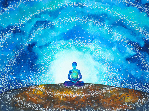 ilustrações de stock, clip art, desenhos animados e ícones de human meditate mind mental health yoga chakra spiritual healing watercolor painting illustration design - espiritualidade