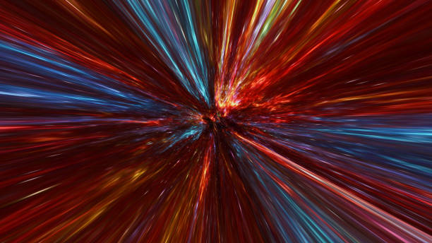 hyperraum bewegungsunschärfe durch das universum, bewegt sich mit lichtgeschwindigkeit tunnelgalaxie, hypersprung abstrakter farbhintergrund - zeitmaschine düster stock-grafiken, -clipart, -cartoons und -symbole