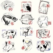 Series of stylized Chinese zodiac stamps