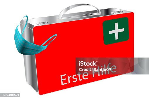 istock 3D illustration First aid kit with FFP2 mask isolated on white 1286881571