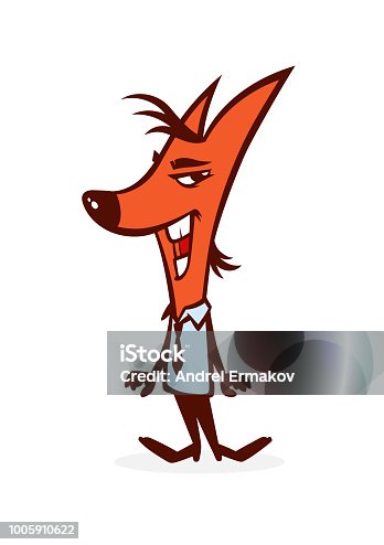istock Illustration of a fox businessman. Image is isolated on white background. Lovely, cartoon, red-haired fox. Mascot, a symbol of the company. 1005910622