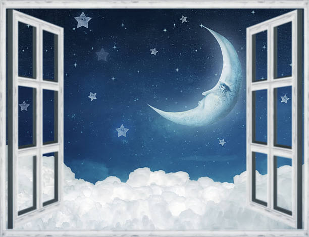 Illustration of a night view from a window Illustration of a night view from a window half happy half sad stock illustrations