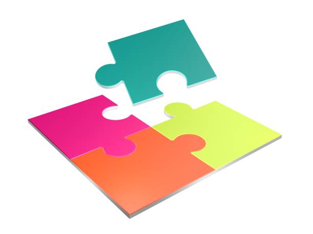 3D Illustration of colorful puzzle pieces isolated over white background. vector art illustration