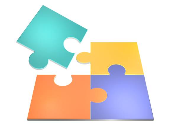 3D Illustration of colorful puzzle pieces isolated over white background. vector art illustration