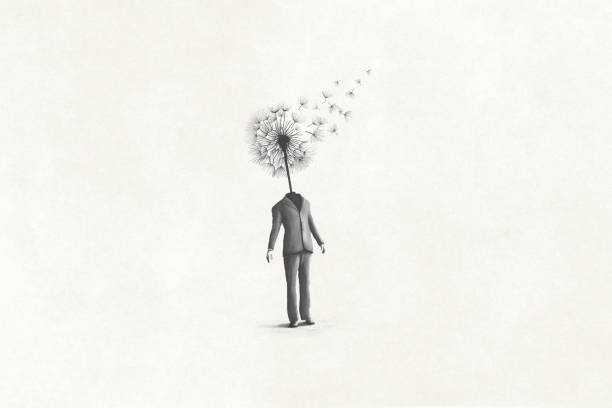 illustration of dandelion man, surreal abstract concept vector art illustration