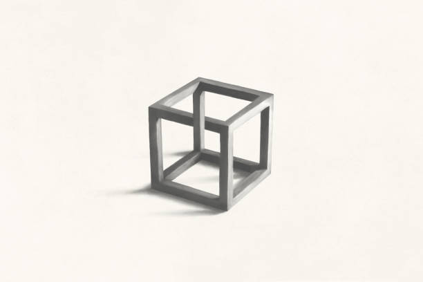 illustration of minimal black enigmatic cube, surreal abstract concept vector art illustration