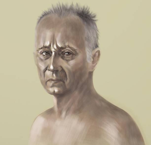 Illustration oil painting portrait of a man in illness of grief and sadness on a sepia background vector art illustration