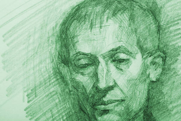 Illustration pencil drawing portrait of an elderly man in green  tones vector art illustration