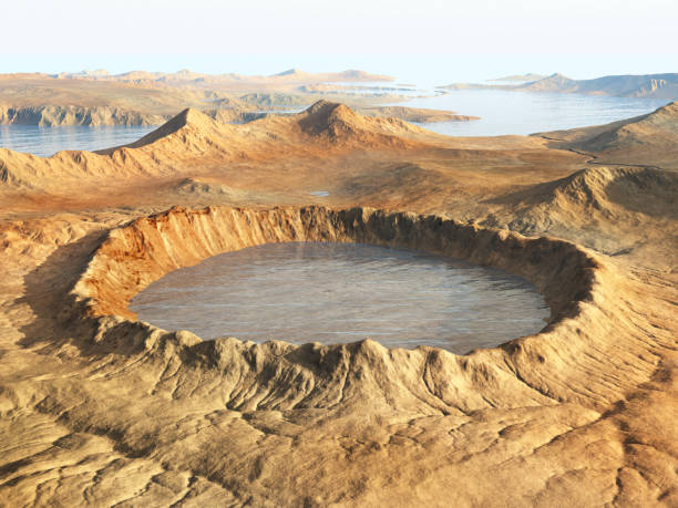 Impact crater Computer generated 3D illustration with an impact crater volcanic crater stock illustrations