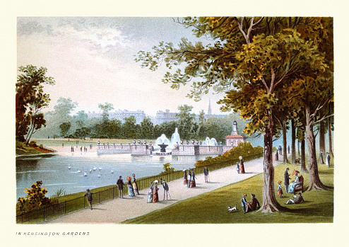 Vintage illustration In Kensington Gardens, Victorian London, 19th Century Art print