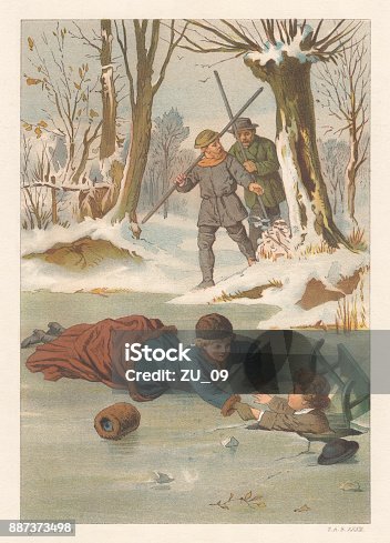 istock In mortal danger on the ice, lithograph, published in 1887 887373498