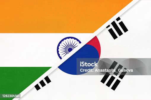 istock India and South Korea or ROK, symbol of national flags from textile. 1282304161