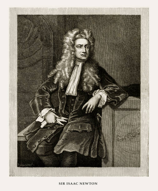 Isaac Newton, Sir Isaac Newton, English Victorian Engraving, 1887 Very Rare, Beautifully Illustrated Antique Engraving of Sir Isaac Newton, English Victorian Engraving, 1887. Source: Original edition from my own archives. Copyright has expired on this artwork. Digitally restored. isaac newton stock illustrations