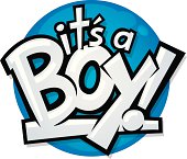 the phrase 'its a boy' illustrated in a cartoony style