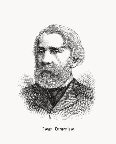 Ivan Turgenev (1818-1883, Russian writer, wood engraving, published in 1900 vector art illustration