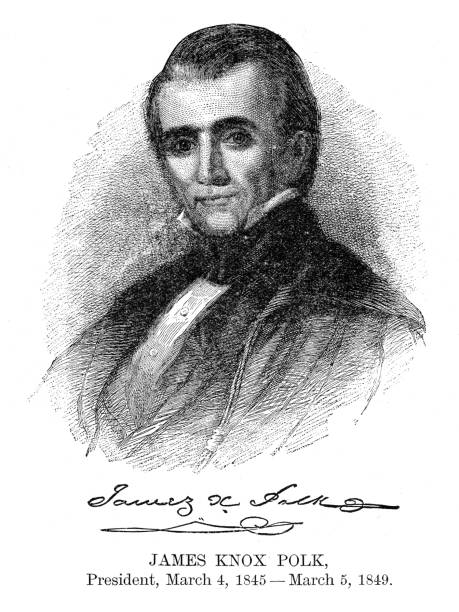 James Knox Polk - USA President engraving with his signature 1888 Engraving from The Pioneer Press Standard Atlas of the World 1888 james knox polk stock illustrations