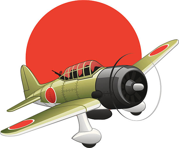 Japanese WW2 bomber plane Japanese World War Two bomber plane on the Japanese flag background pearl harbor stock illustrations
