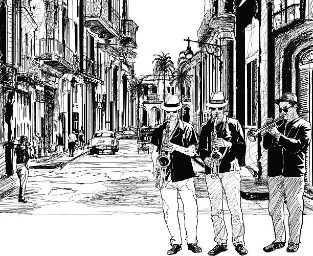 jazz band на кубе - cuba stock illustrations