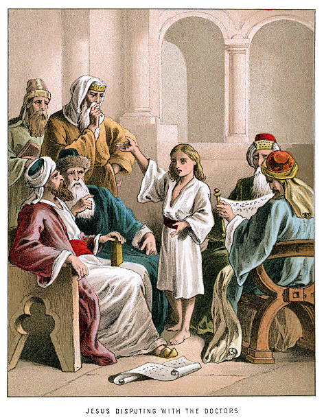 jesus disputing with the doctors - mimari illüstrasyonlar stock illustrations