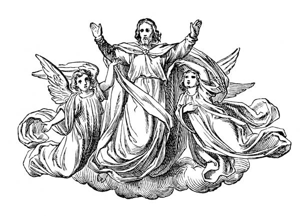 i̇sa melekler kolları kaldırdı ile uçan - mimari illüstrasyonlar stock illustrations