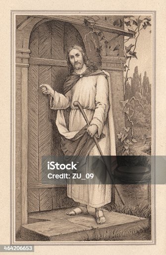 istock Jesus knocks on the door, lithograph, published in 1883 464206653