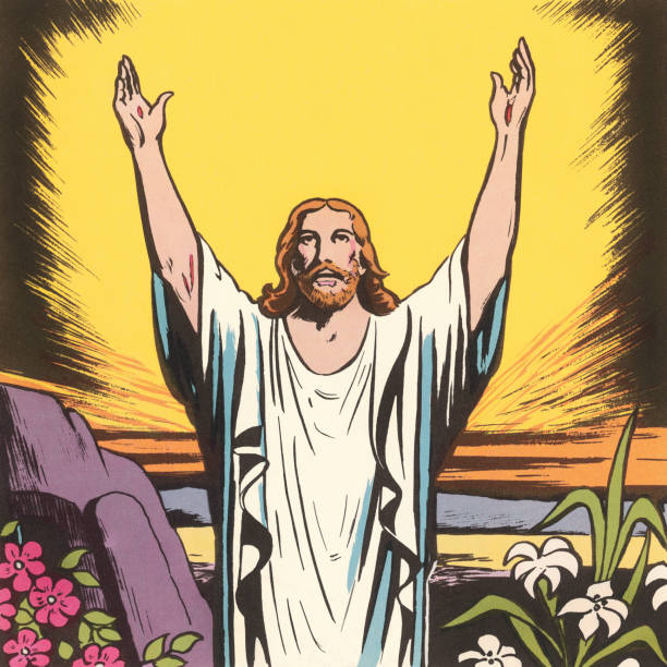 Jesus Raising His Arms  easter sunday stock illustrations
