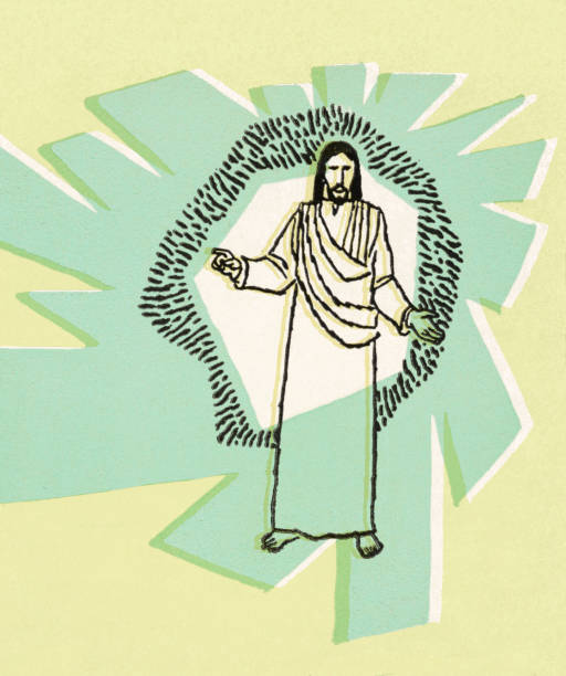 Jesus With Green Background  easter sunday stock illustrations