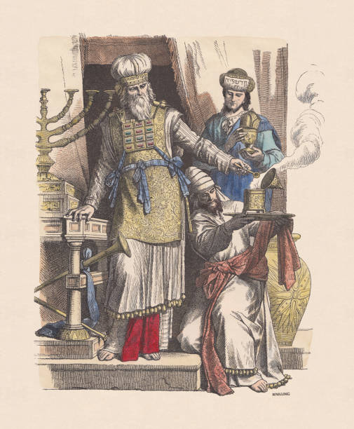 ilustrações de stock, clip art, desenhos animados e ícones de jewish high priest and levites, hand-colored wood engraving, published c.1880 - pastor