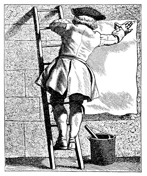 Jobs from Victorian Paris: Billposter illustration of a Jobs from Victorian Paris: Billposter billboard posting stock illustrations
