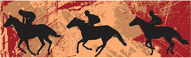 jockeys and horse  over grunge background vector art illustration