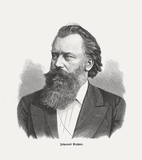 Johannes Brahms (1833-1897), German composer, wood engraving, published in 1882 vector art illustration