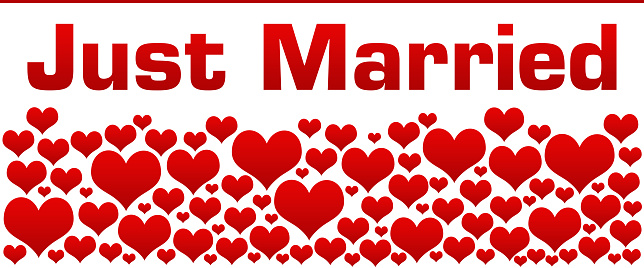 Just married text written over romantic background.