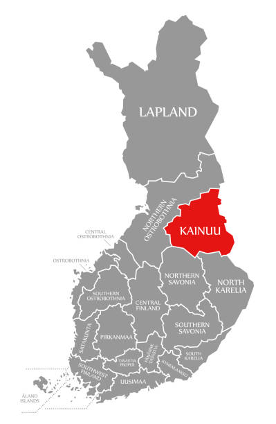 芬蘭地圖中突出顯示的凱努紅色 - kainuu region 幅插畫檔、美工圖案、卡通及圖標