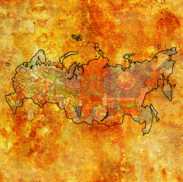 ilustrações de stock, clip art, desenhos animados e ícones de kemerovo oblast flag on map with administrative divisions of russia - kemerovo