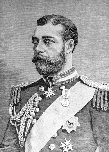 King George V (George Frederick Ernest Albert; 3 June 1865 – 20 January 1936) seen as a young prince of Wales here from the historic pre-1900 book 