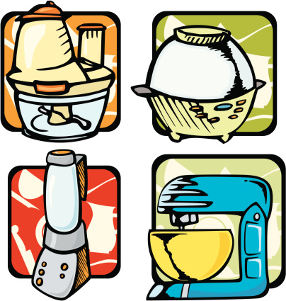 Kitchen Illustrations: Food Proccesors, Mixers (Vector)