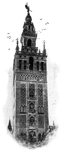 ла-джиралда севильского собора в севилье, испания - 19 век - sevilla stock illustrations