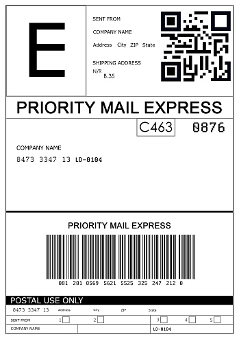 Label with data and barcode, illustration. Parcel delivery
