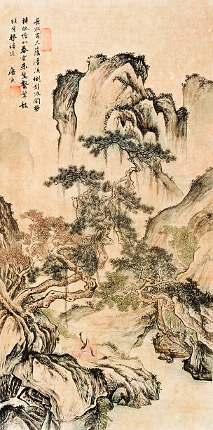 landscape Chinese ink painting, landscape. painted image stock illustrations
