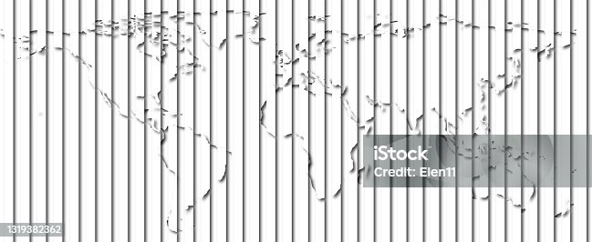 istock Layered world map with vertical stripes and shadows, black and white, elements of this image furnished by NASA. 1319382362
