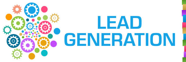 Lead Generation Colourful Dots Circular Gears Left Lead generation text over blue colourful background. lead generation  stock illustrations