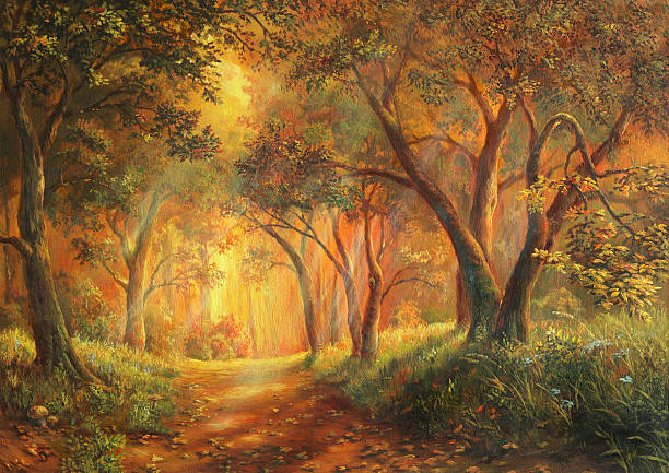 Leaving Summer Painting. A canvas, oil, my own artwork. nature path stock illustrations