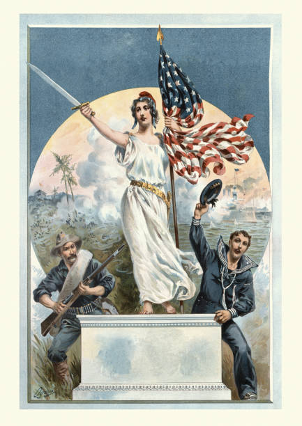 1898年西班牙美洲戰爭中贏得的自由 - 歷史 插圖 幅插畫檔、美工圖案、卡通及圖標