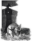 istock Lighthouse, couple suprised by the flood 1394532499