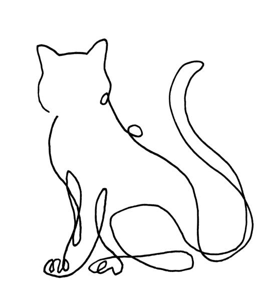 stockillustraties, clipart, cartoons en iconen met lijntekening van kat - eén dier