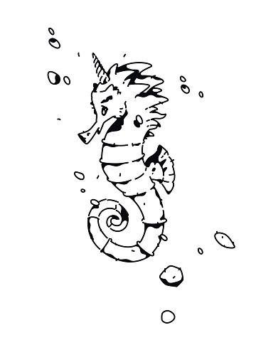 Linear Drawing Of A Sea Horse Fashion Tattoo Outline Drawing Hipster Style Tshirt Pattern Stock Illustration Download Image Now Istock,No Face Drawing Trend