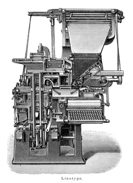 Linotype Simplex printing machine 1895 Linotype Simplex printing machine
The Linotype machine was a "line casting" machine used in printing sold by the Mergenthaler Linotype Company and related companies. It was a hot metal typesetting system that cast blocks of metal type for individual uses
Original edition from my own archives
Source : "Meyers Konversations-Lexikon" 1895 linotype stock illustrations