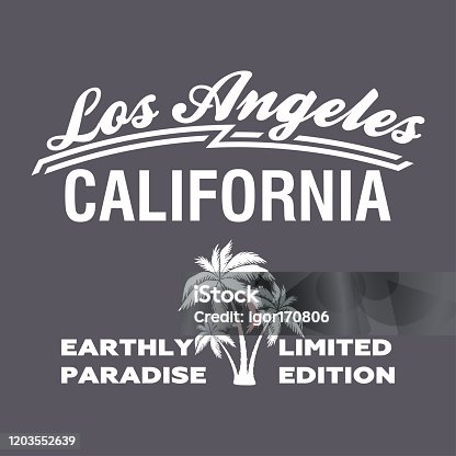 istock Los Angeles, California a printing, original palm design, shirt fashion 1203552639