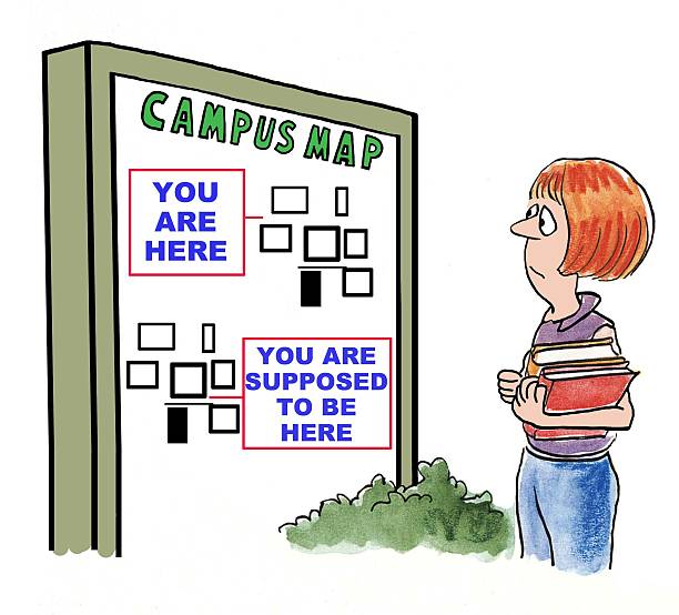 ilustrações de stock, clip art, desenhos animados e ícones de perdido no campus - lost first