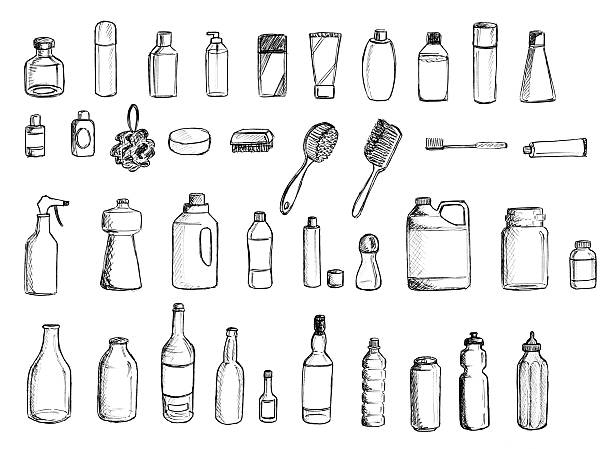 illustrations, cliparts, dessins animés et icônes de de nombreuses bouteilles et brosses - hand draw jar